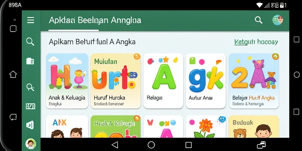 Screenshot antarmuka aplikasi Belajar Huruf Angka yang interaktif.
