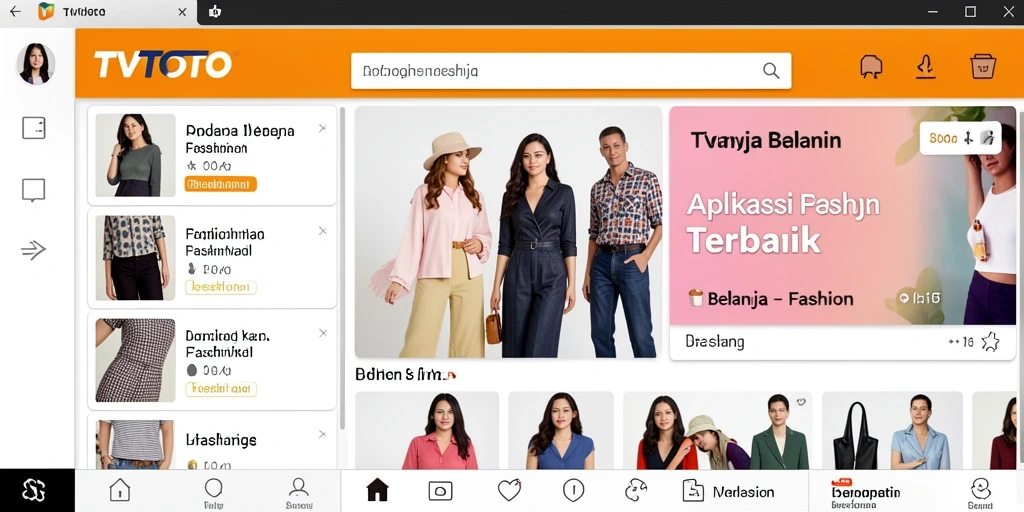 Tampilan antarmuka aplikasi TVTOTO dengan koleksi fashion yang beragam.